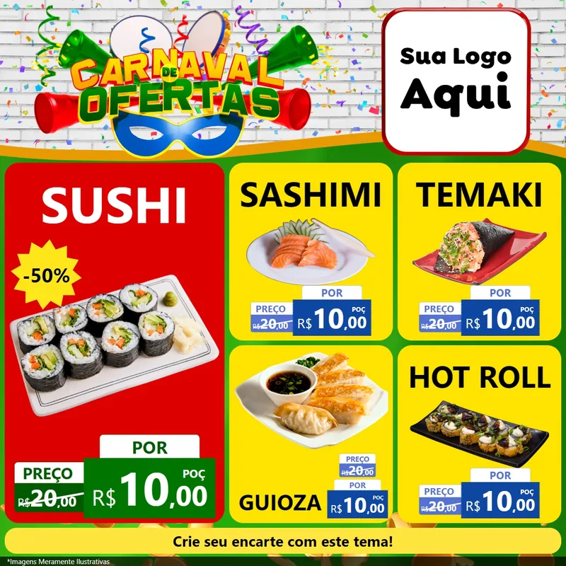 Modelo de Rede Social para Feed Facebook com o tema Carnaval de Ofertas para Comida japonesa