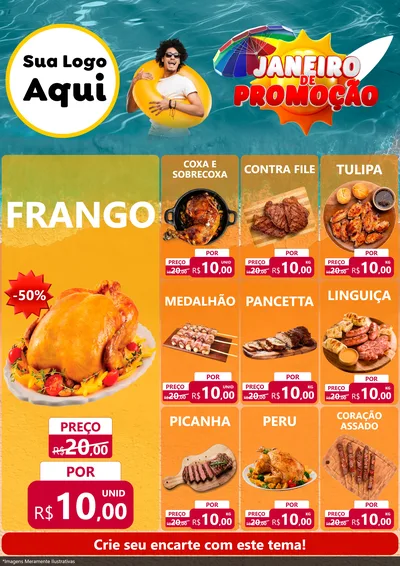 Modelo de Encarte para Encarte A4 Vertical com o tema Janeiro de Promoção para Assados