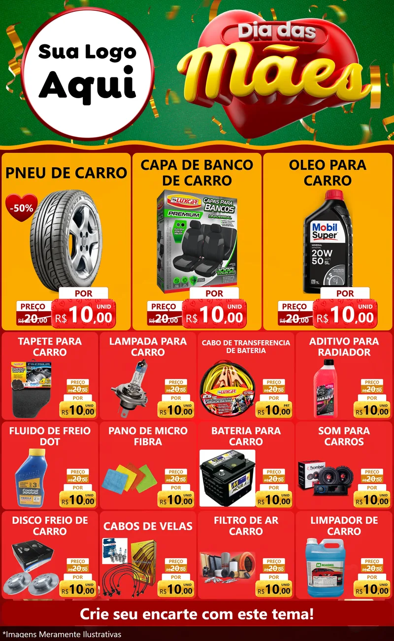 Modelo de Encarte para Encarte Grande com o tema Dia das Mães para Auto peças