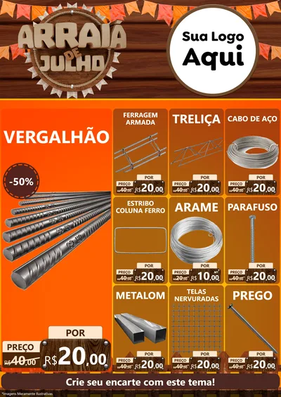 Modelo de Encarte para Encarte A4 Vertical com o tema Arraiá de Julho - Junina para Ferragens
