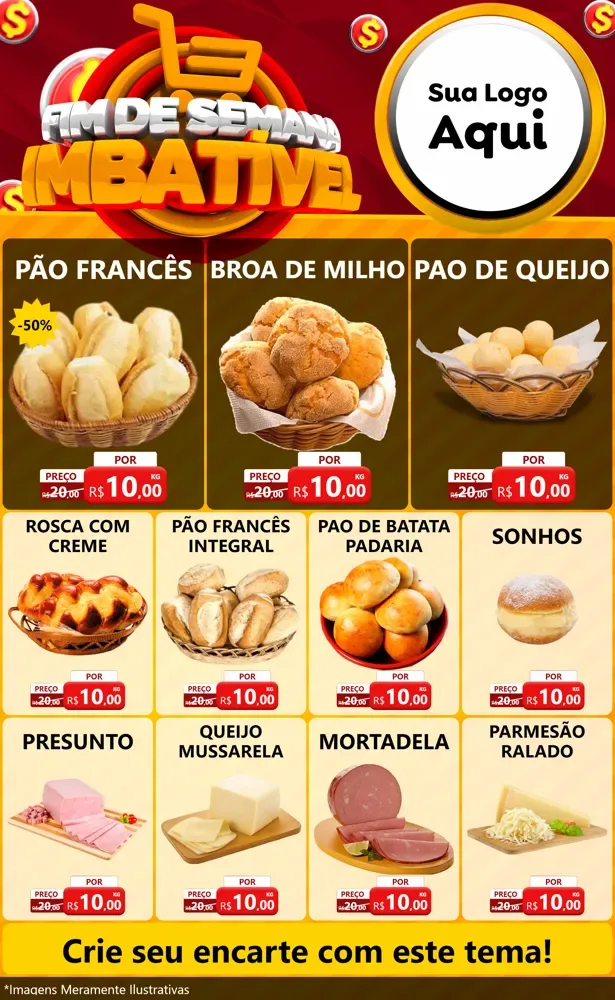 Modelo de Encarte para Encarte Grande com o tema Fim de Semana Imbatível para Padaria