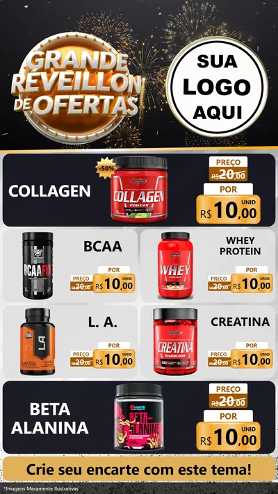 Modelo de TV para TV Vertical com o tema Grande Réveillon de Ofertas para Suplementos alimentares