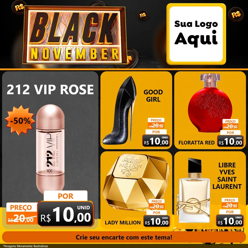 Modelo de Rede Social para Feed Facebook com o tema Black November para Perfumes