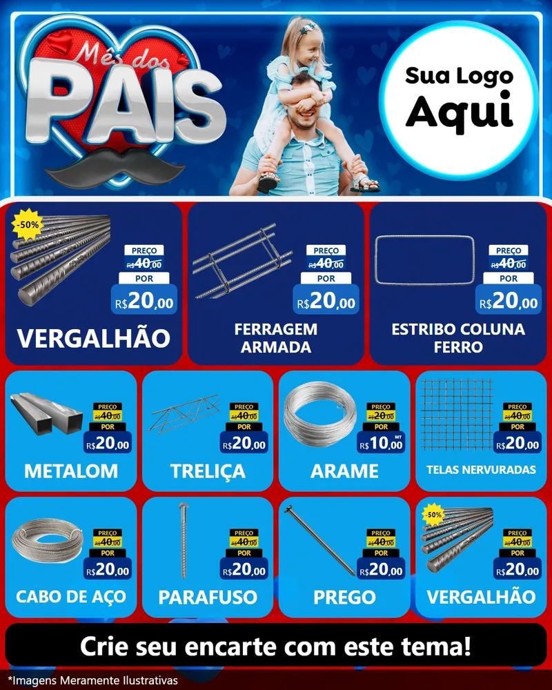 Modelo de Rede Social para Feed Instagram com o tema Mês Dos Pais para Ferragens