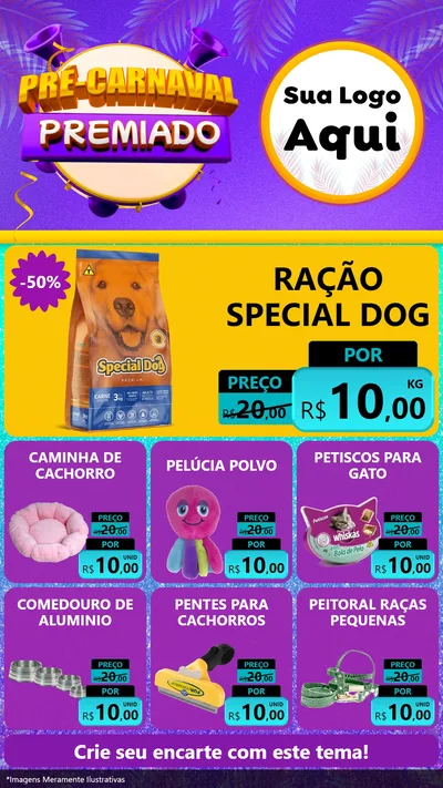 Modelo de Rede Social para Stories com o tema Pré-Carnaval Premiado para Pet Shop