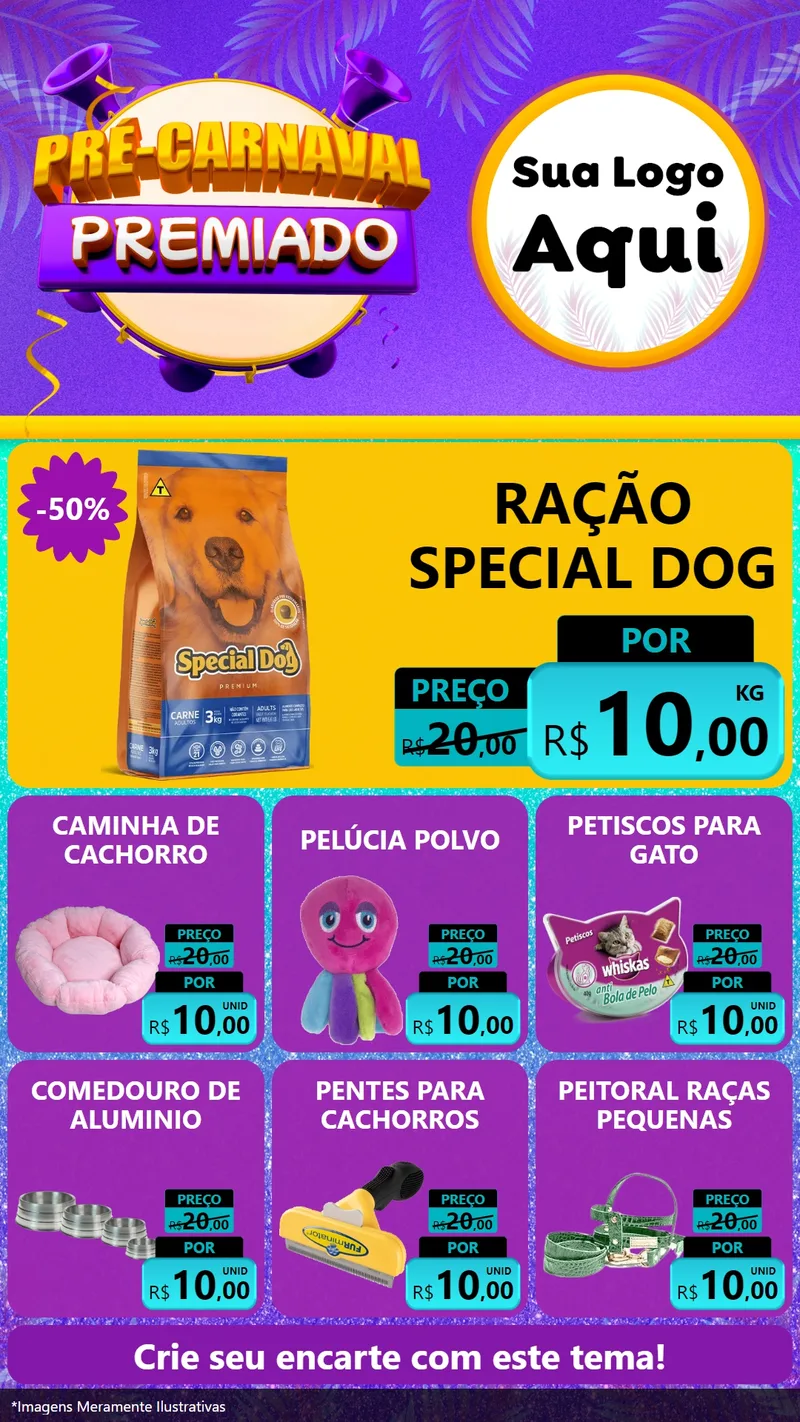 Modelo de Rede Social para Stories com o tema Pré-Carnaval Premiado para Pet Shop