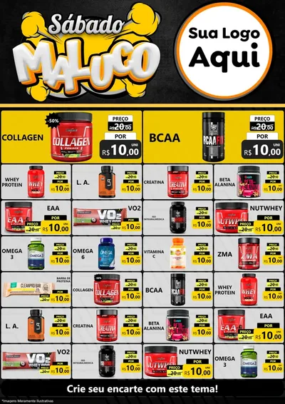 Modelo de Encarte para Encarte A4 Vertical com o tema Sábado Maluco para Suplementos alimentares