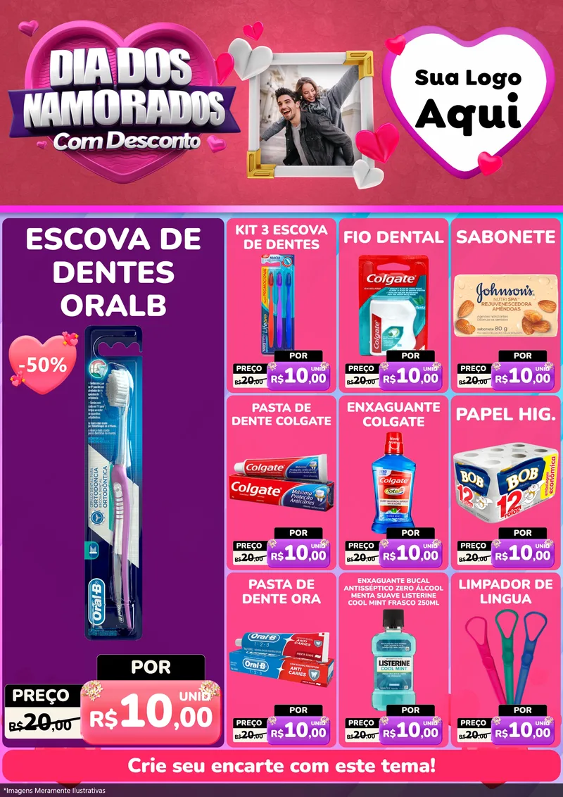 Modelo de Encarte para Encarte A4 Vertical com o tema Dia Dos Namorados Com Desconto para Higiene Pessoal