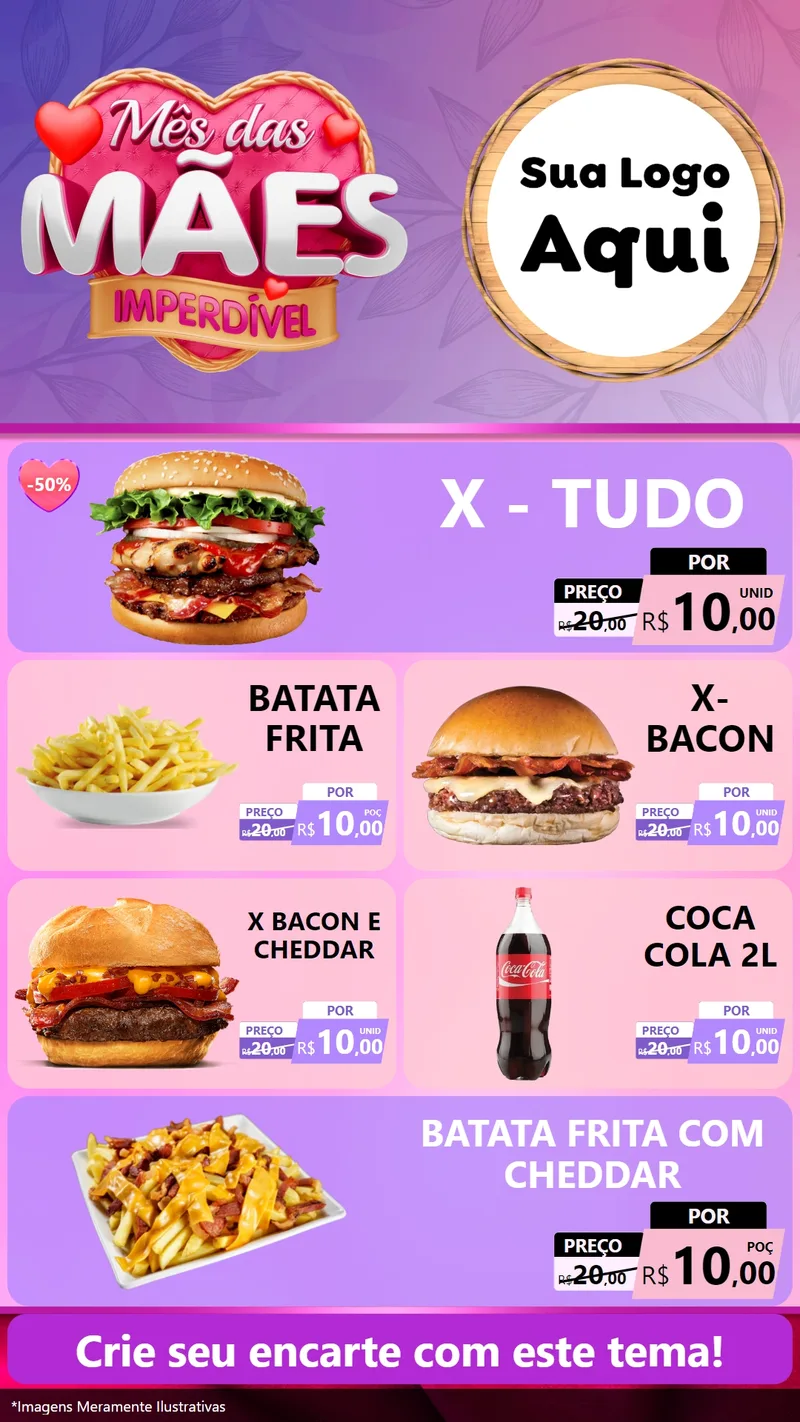 Modelo de TV para TV Vertical com o tema Mês das Mães Imperdível para Hamburgueria
