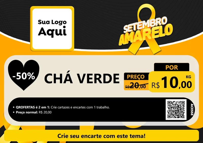 Modelo de Cartaz para Cartaz A4 Horizontal com o tema Setembro Amarelo para Produtos Naturais