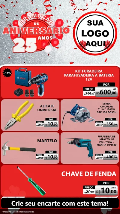 Modelo de TV para TV Vertical com o tema Promoção de Aniversário - 25Anos para Maquinas e Ferramentas