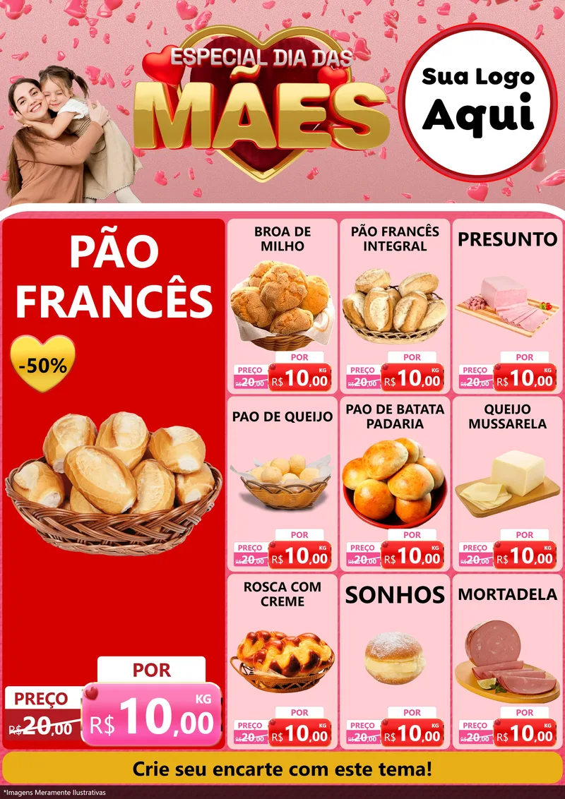 Modelo de Encarte para Encarte A4 Vertical com o tema Especial Dia Das Mães para Padaria
