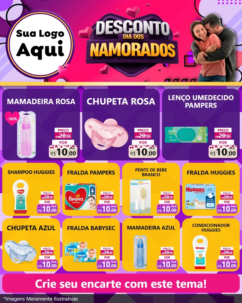 Modelo de Rede Social para Feed Instagram com o tema Desconto Dia dos Namorados para Bebês