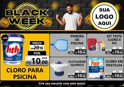 Modelo de Encarte para Encarte A4 Horizontal com o tema Black Week para Produtos para Piscina