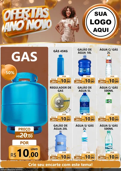 Modelo de Encarte para Encarte A4 Vertical com o tema Ofertas de Ano Novo para Água e gás