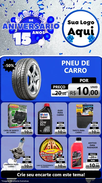 Modelo de Rede Social para Stories com o tema Promoção de Aniversário - 15 Anos para Auto peças