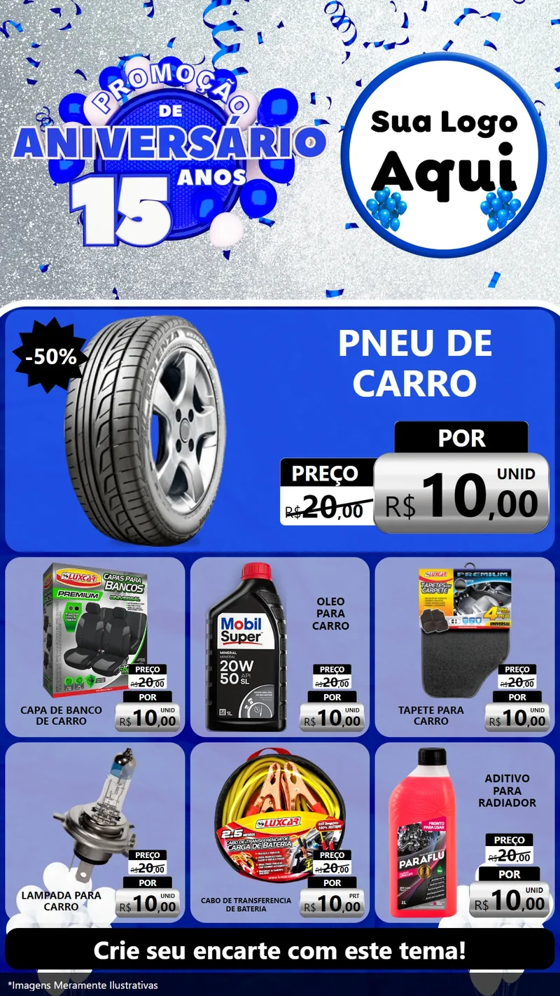 Modelo de Rede Social para Stories com o tema Promoção de Aniversário - 15 Anos para Auto peças