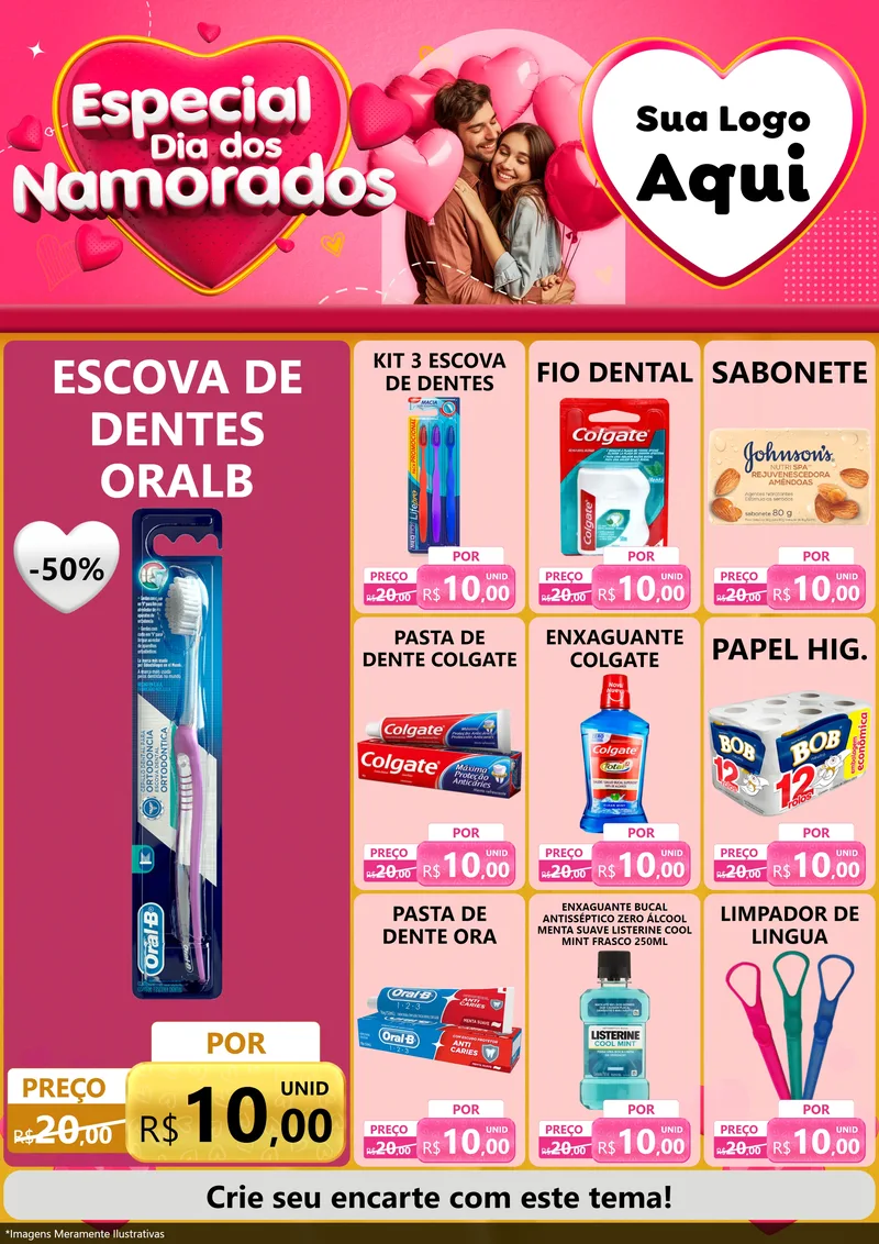 Modelo de Encarte para Encarte A4 Vertical com o tema Especial Dia dos Namorados para Higiene Pessoal