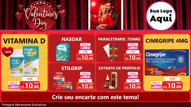 Modelo de TV para TV Horizontal com o tema Valentine's Day para Farmácia
