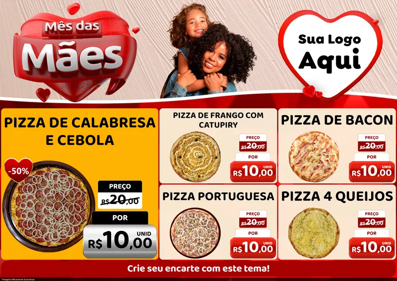 Modelo de Encarte para Encarte A4 Horizontal com o tema Mês das Mães para Pizzaria