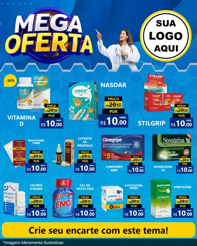Modelo de Rede Social para Feed Instagram com o tema Mega Oferta para Farmácia
