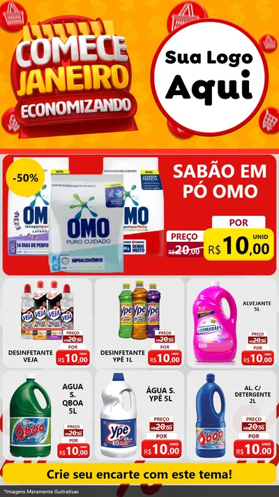 Modelo de Rede Social para Stories com o tema Comece Janeiro Economizando para Produtos de Limpeza