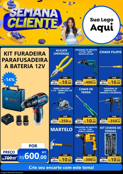 Modelo de Encarte para Encarte A4 Vertical com o tema Semana do Cliente para Maquinas e Ferramentas