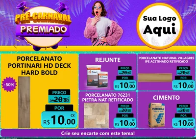 Modelo de Encarte para Encarte A4 Horizontal com o tema Pré-Carnaval Premiado para Pisos e revestimentos