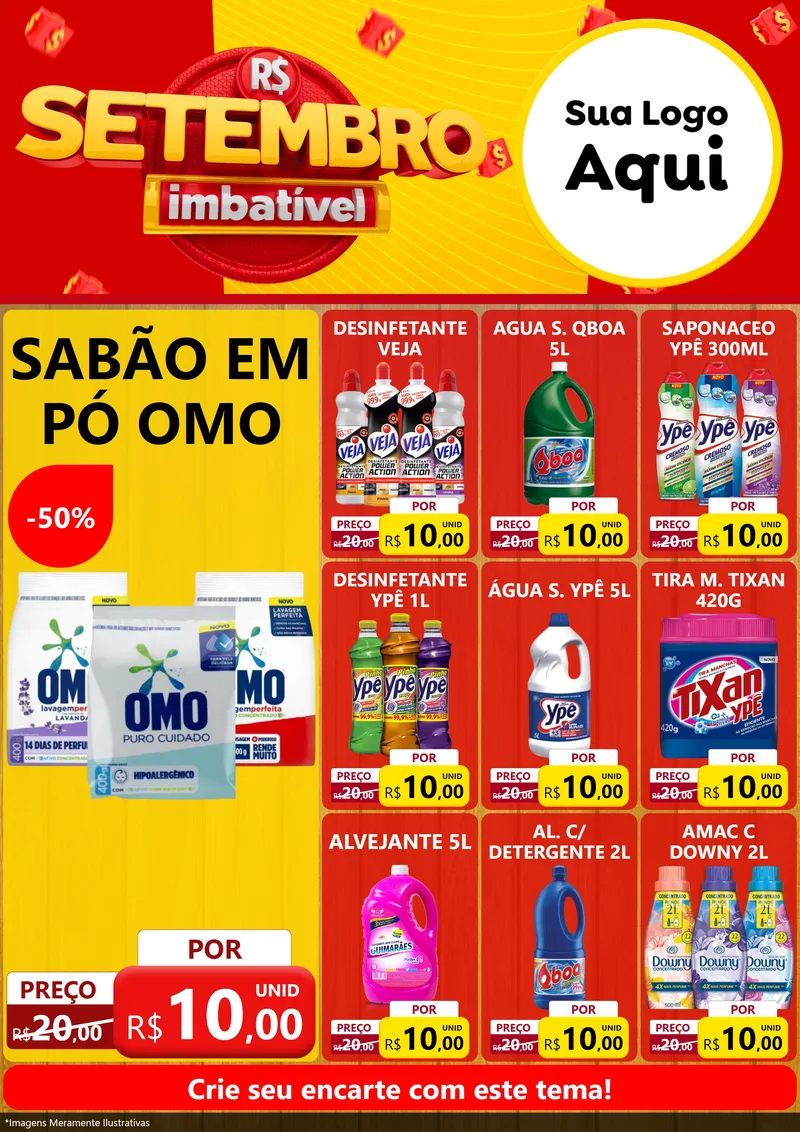 Modelo de Encarte para Encarte A4 Vertical com o tema Setembro Imbatível para Produtos de Limpeza