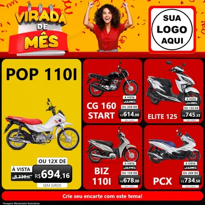 Modelo de Rede Social para Feed Facebook com o tema Virada de Mês para Concessionaria de Motos