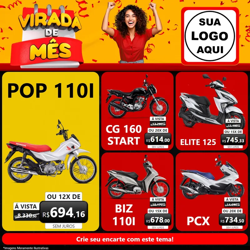 Modelo de Rede Social para Feed Facebook com o tema Virada de Mês para Concessionaria de Motos