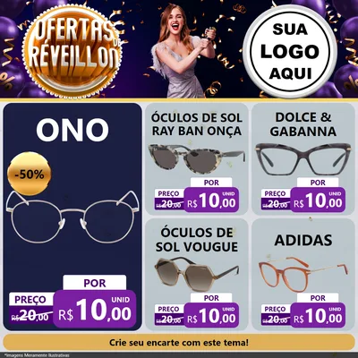 Modelo de Rede Social para Feed Facebook com o tema Ofertas de Réveillon para Óticas