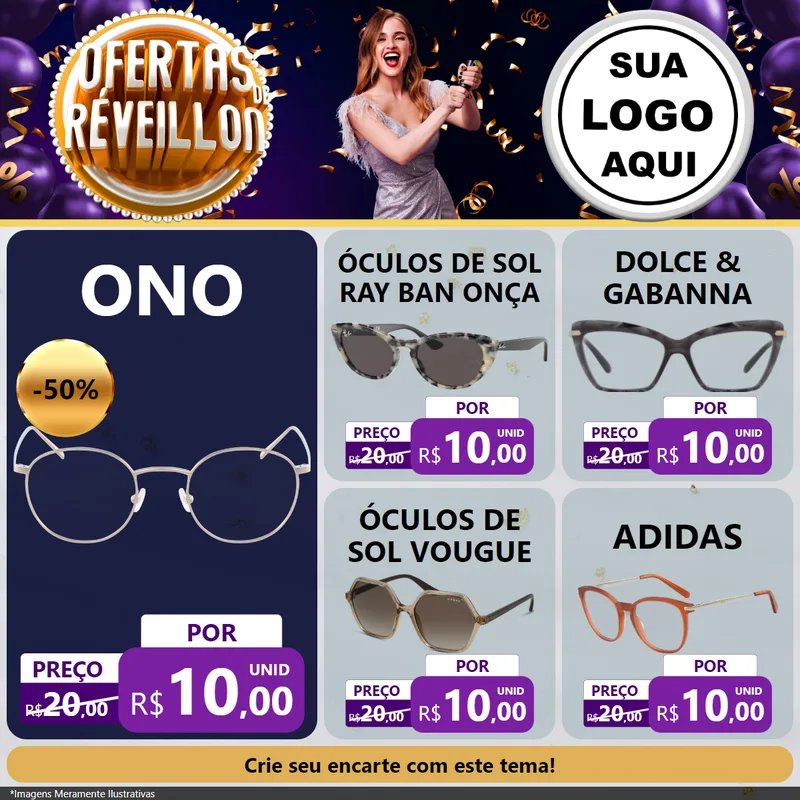 Modelo de Rede Social para Feed Facebook com o tema Ofertas de Réveillon para Óticas