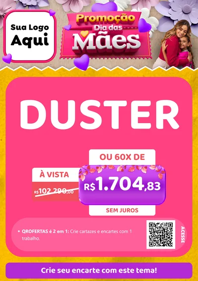 Modelo de Cartaz para Cartaz A4 Vertical com o tema Promoção Dia das Mães para Concessionaria de Carros