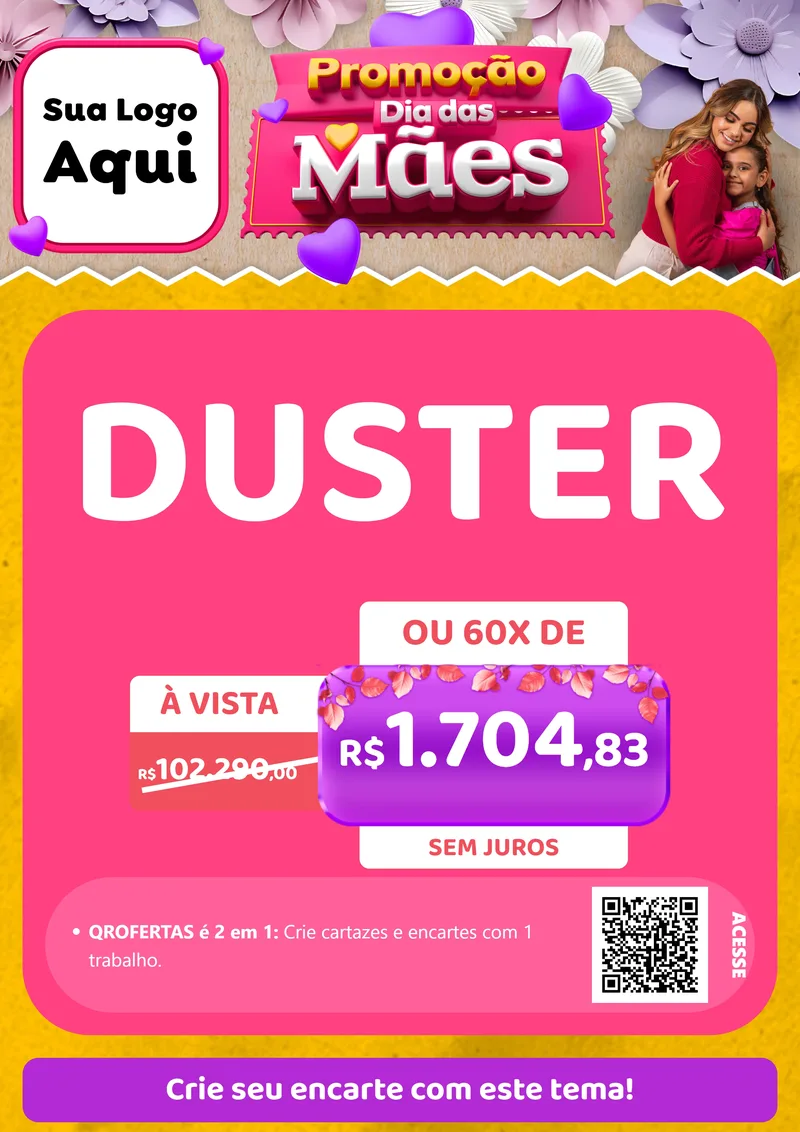 Modelo de Cartaz para Cartaz A4 Vertical com o tema Promoção Dia das Mães para Concessionaria de Carros