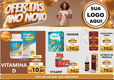 Modelo de Encarte para Encarte A4 Horizontal com o tema Ofertas de Ano Novo para Farmácia