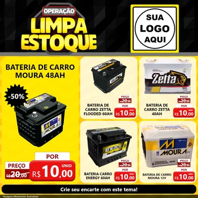 Modelo de Rede Social para Feed Facebook com o tema Operação Limpa Estoque para Baterias Elétricas