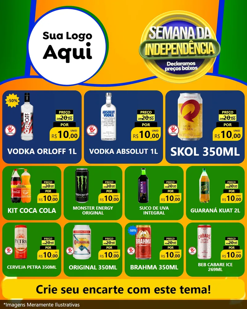 Modelo de Rede Social para Feed Instagram com o tema Semana da Independência Declaramos Preços Baixos para Distribuidora de bebidas