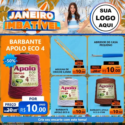 Modelo de Rede Social para Feed Facebook com o tema Janeiro Imbatível para Armarinho e Aviamentos