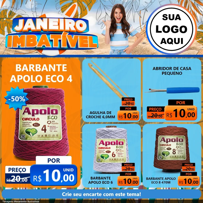 Modelo de Rede Social para Feed Facebook com o tema Janeiro Imbatível para Armarinho e Aviamentos