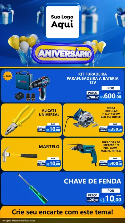 Modelo de TV para TV Vertical com o tema Aniversário para Maquinas e Ferramentas