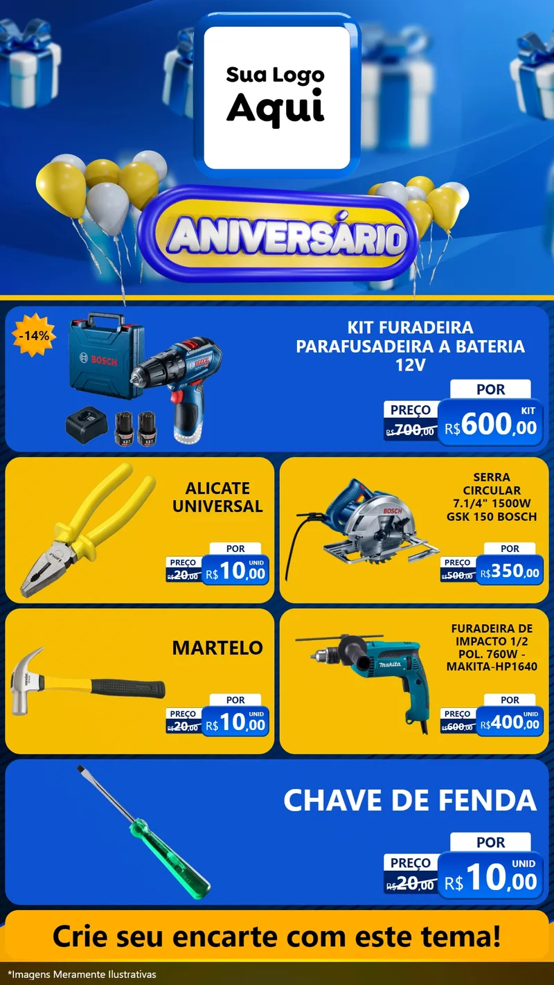 Modelo de TV para TV Vertical com o tema Aniversário para Maquinas e Ferramentas