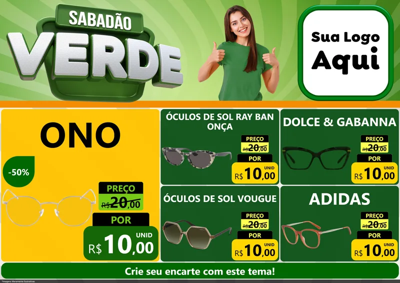Modelo de Encarte para Encarte A4 Horizontal com o tema Sabadão Verde para Óticas