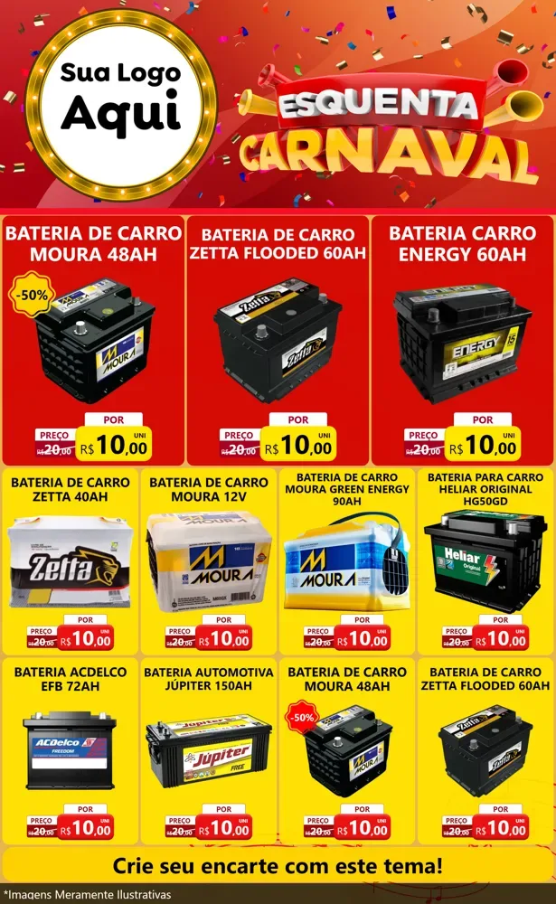 Modelo de Encarte para Encarte Grande com o tema Esquenta Carnaval para Baterias Elétricas