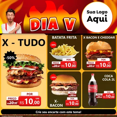 Modelo de Rede Social para Feed Facebook com o tema Dia V para Hamburgueria