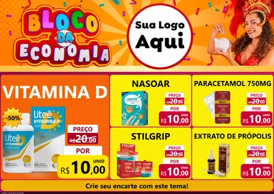 Modelo de Encarte para Encarte A4 Horizontal com o tema Bloco da Economia para Farmácia