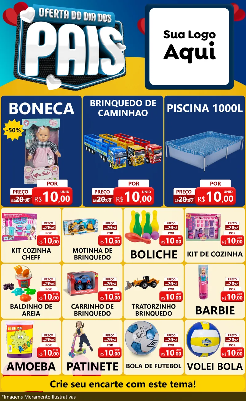Modelo de Encarte para Encarte Grande com o tema Oferta Do Dia Dos Pais para Brinquedos