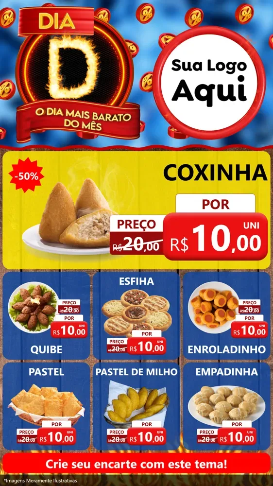 Modelo de Rede Social para Stories com o tema Dia D - O Dia Mais Barato Do Mês para Salgadaria