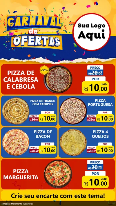 Modelo de TV para TV Vertical com o tema Carnaval de Ofertas para Pizzaria