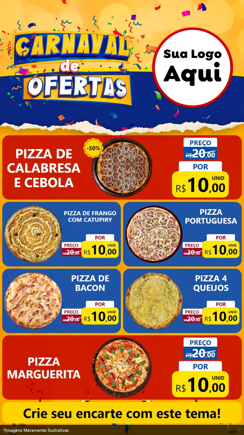 Modelo de TV para TV Vertical com o tema Carnaval de Ofertas para Pizzaria